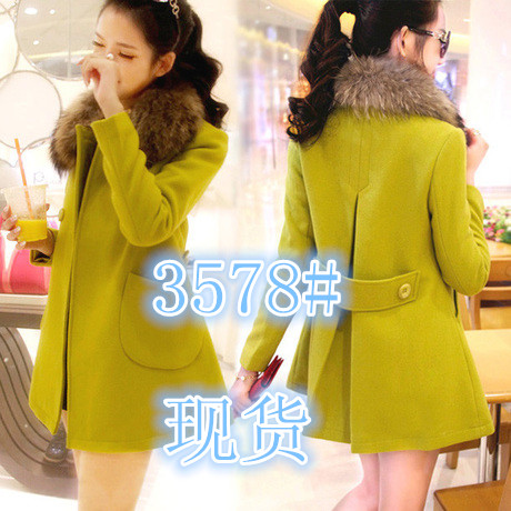 2015新款韩版秋冬毛呢外套女中长款女装大毛领加棉加厚毛呢子大衣