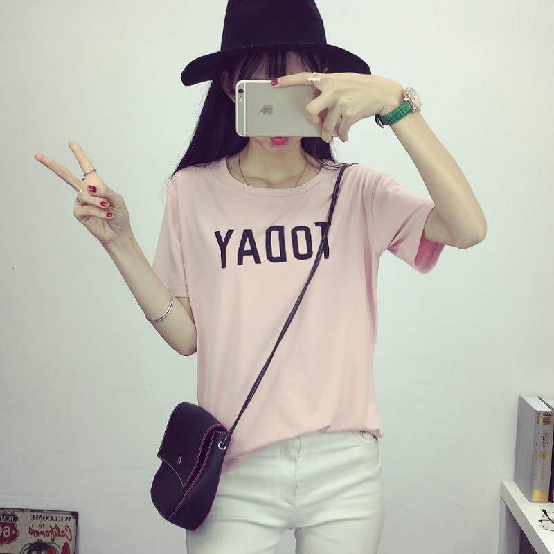 韩版夏装新款大码韩国字母印花女装半袖上衣宽松学生短袖T恤女潮