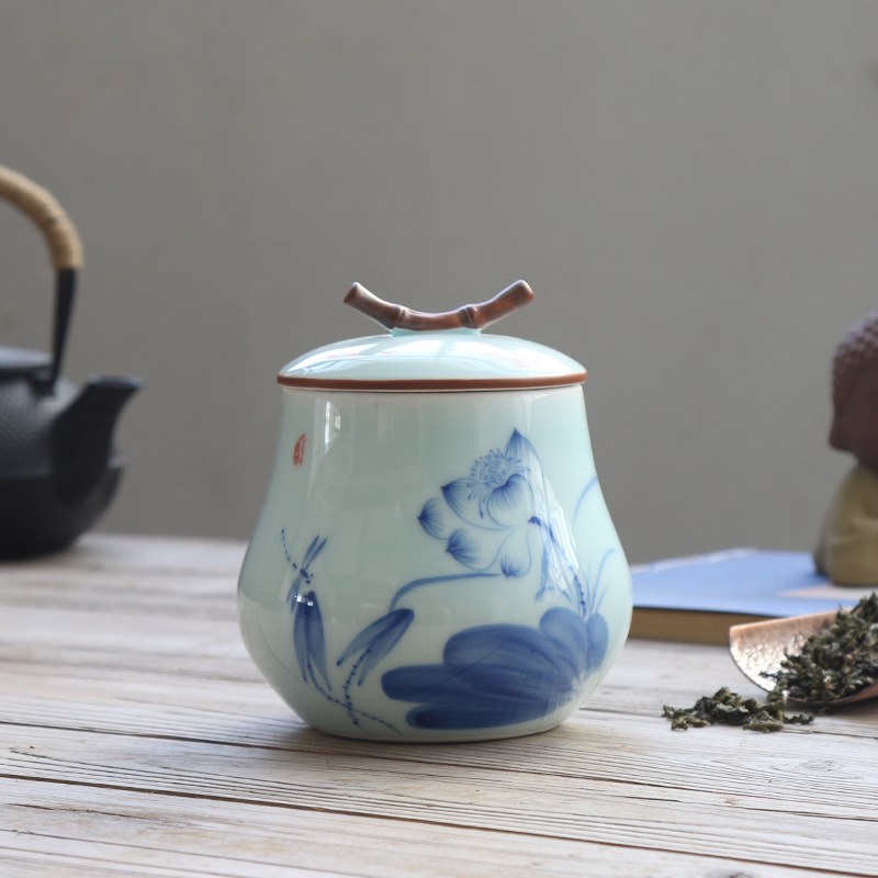 手绘茶叶罐陶瓷铁观音密封罐通用储存罐茶具配件普洱罐子特价包邮