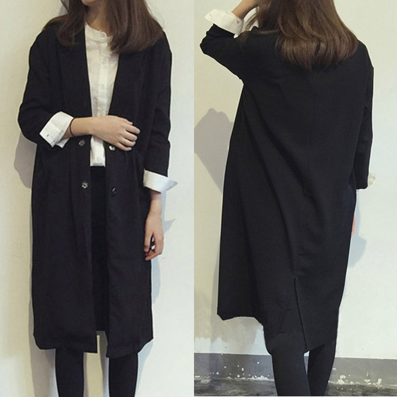 2015秋季新款韩版女装时尚宽松显瘦中长款气质双排扣牛仔风衣外套