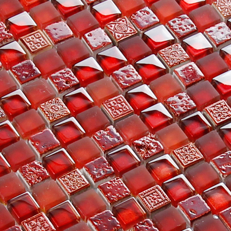好有米磨砂小颗粒复古红色大理石材卫生间马赛克背景墙瓷砖玻璃贴
