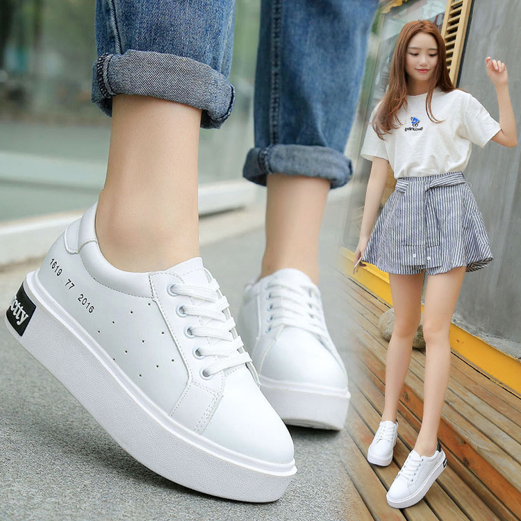 夏季韩版潮小白鞋厚底板运动休闲女士鞋子系带白色女单鞋学生女鞋