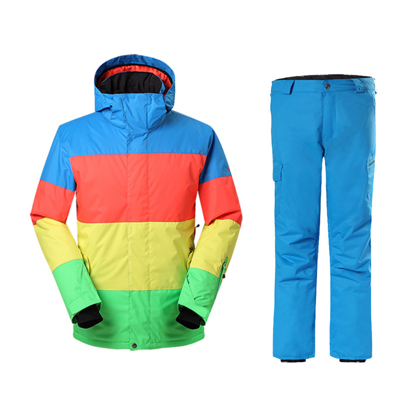 Gsou Snow正品双板滑雪服 男款套装 单板滑雪衣冲锋衣套装 拼色绿