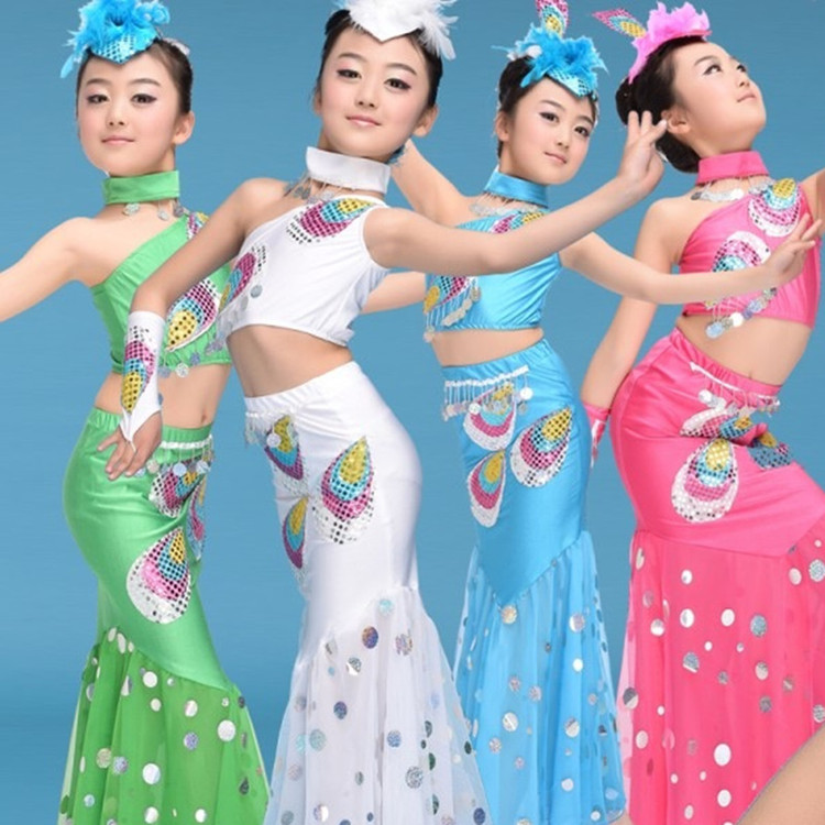 儿童舞蹈服女童傣族舞蹈服装少儿孔雀舞演出服六一表演服