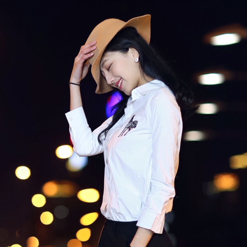 2016春季新款OL韩版长袖衬衫棉衬衫修身显瘦白搭休闲衬衣衬衫女