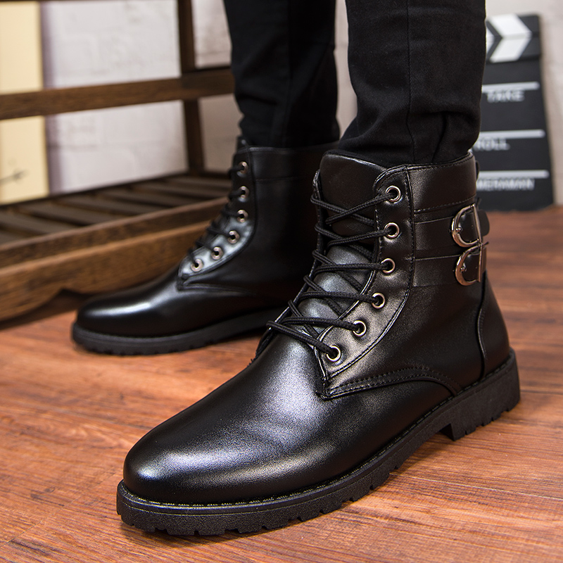 2015男靴秋冬新款韩版真皮马丁靴中跟骑士靴平底短靴保暖加绒靴子