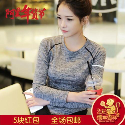 女子运动长袖T恤秋跑步健身服瑜伽衣韩版紧身速干透气弹力