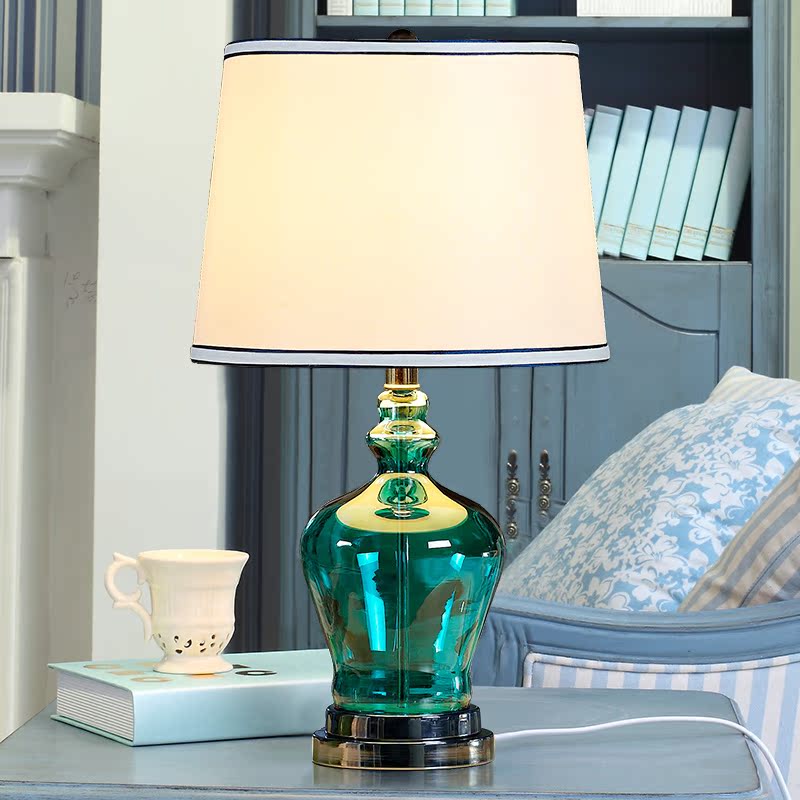 地中海简欧式台灯 卧室床头灯现代简约 蓝色玻璃田园台灯创意时尚