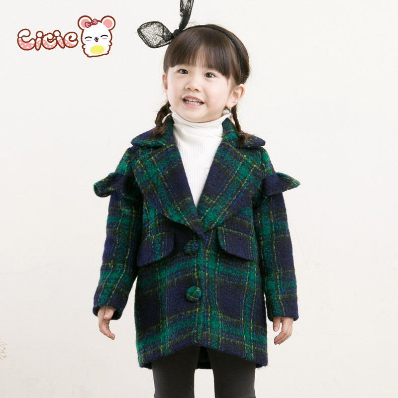 Cicie2015冬装新款韩版品牌女童装儿童西装加绒呢子大衣
