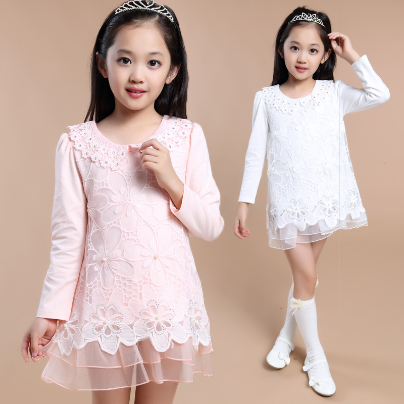 女童2015秋装韩版新款蕾丝花边打底衫中大儿童上衣长袖T恤潮