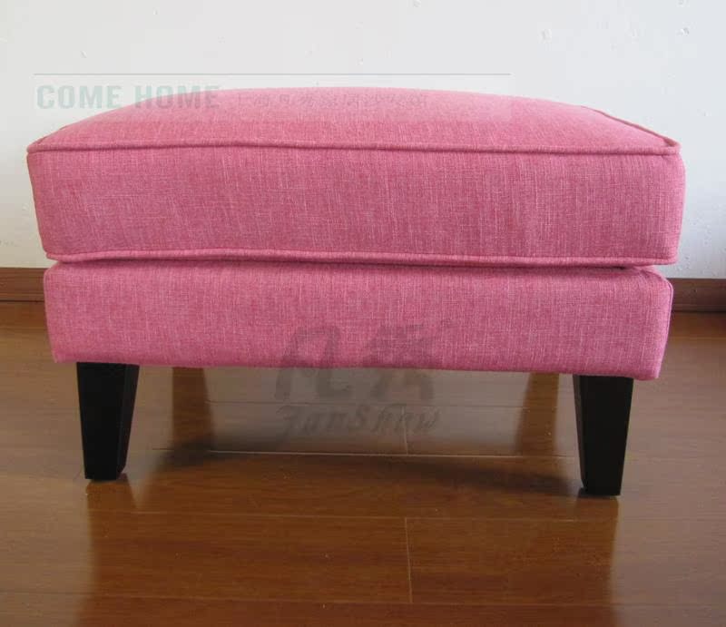 粉红色布艺沙发凳搁脚凳方凳换鞋凳实木脚定制田园风格布艺沙发凳