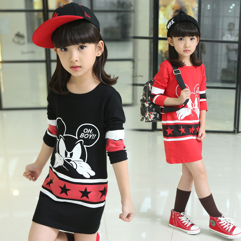 2015 秋装韩版新款童装上衣 中大童儿童女童老鼠T恤衫