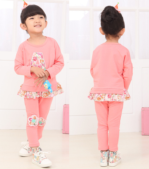 【天天特价】春季女童套装 韩版公主童装两件套 全棉长袖字母套装