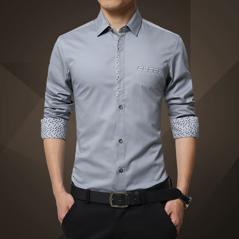 2015秋季新款男士纯色商务休闲长袖衬衫纯棉免烫青年韩版修身衬衣