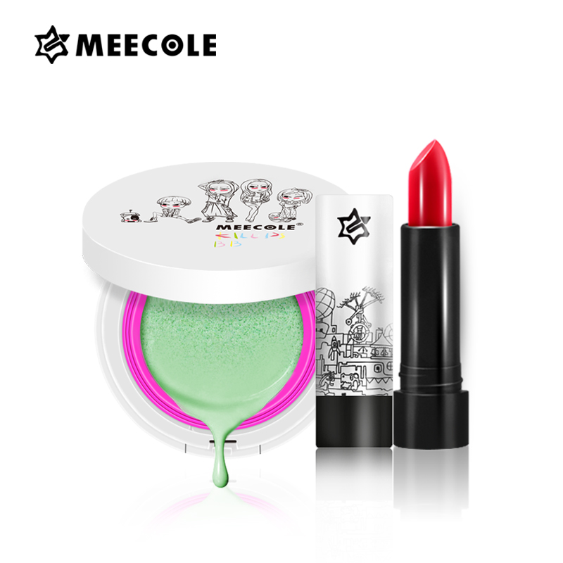MEECOLE米蔻气垫bb霜15g*2+哑光雾面口红3选1彩妆套装组合
