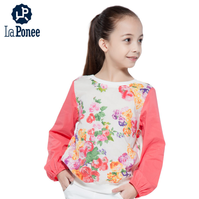拉潘妮 女童韩版长袖T恤 2015春季新款中小童印花朵上衣
