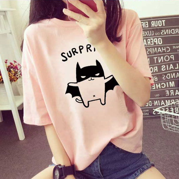 小清新T恤女短袖夏装 2016新款蝙蝠字母印花纯棉圆领 韩版学生Tee