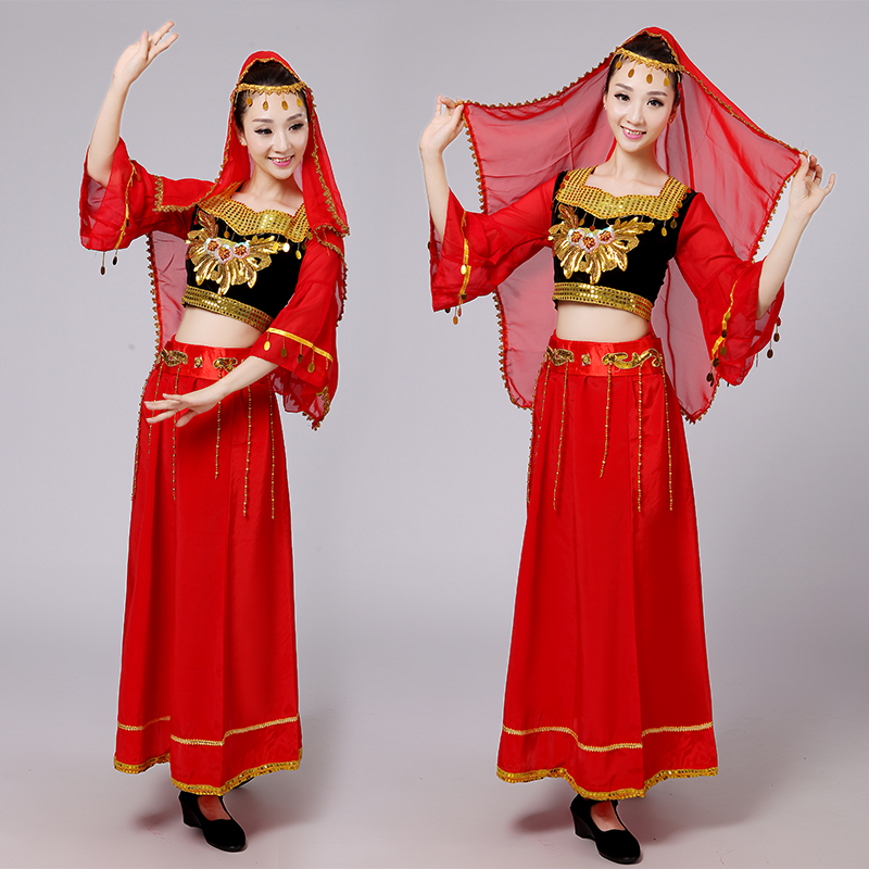 新款新疆维吾尔族演出服少数民族舞蹈服装大摆裙民族舞台表演服女