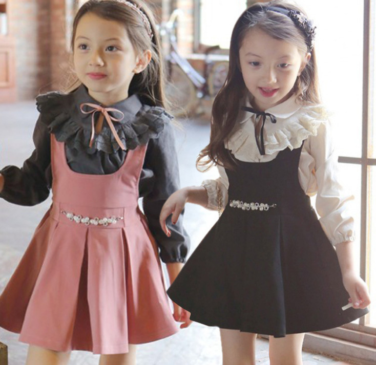 新款女宝宝公主裙套装3-4-5-6-7-8-9岁小女童春秋款背带裙两件套