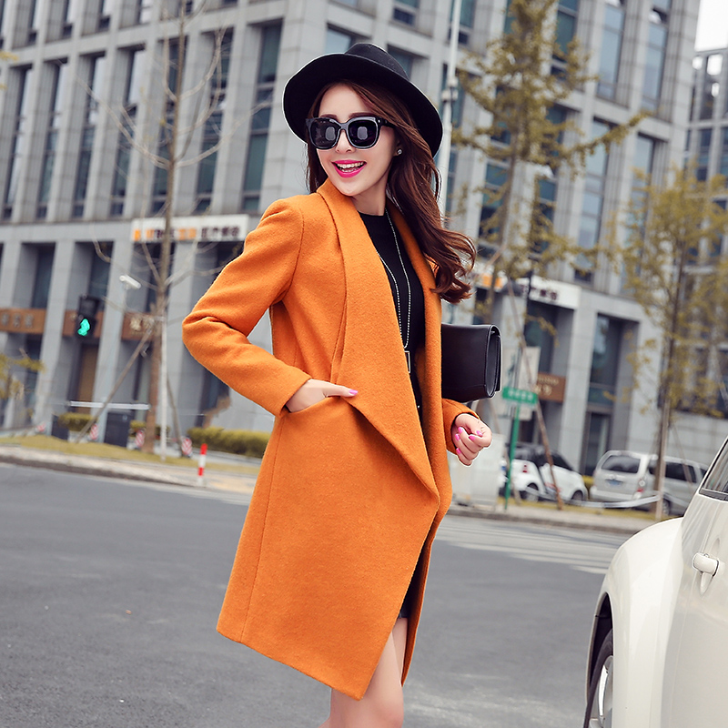 韩国代购2015秋冬新款韩版中长款时尚羊毛毛呢外套女茧型大衣女冬