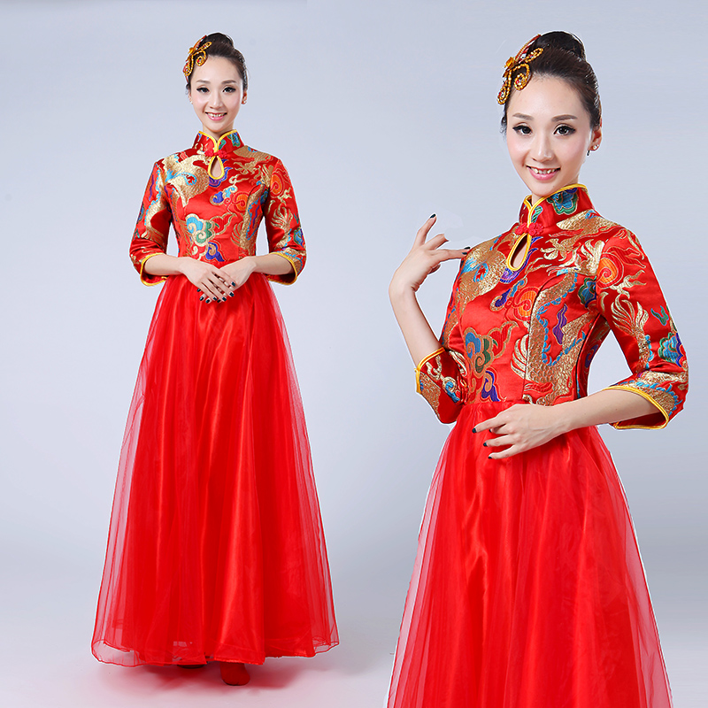 中国风大合唱服长裙演出服新款古筝表演服古典民族舞蹈服装成人女