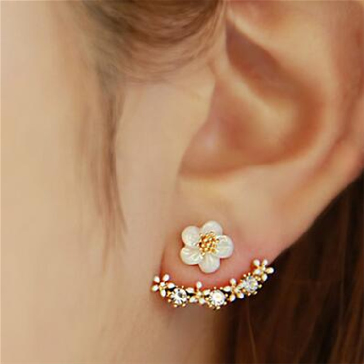 韩国代购耳钉新款后挂式耳钉耳环 女防过敏S925纯银花朵耳钉 气质
