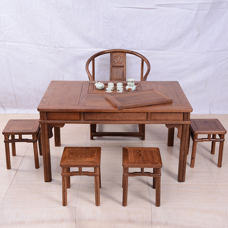 仙雕御品 红木家具 鸡翅木茶桌茶台茶几 实木功夫茶桌椅组合