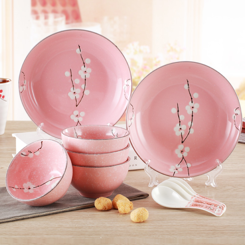 创意日式和风碗碟陶瓷餐具套装碗碟盘勺陶瓷器家用碗具雪花釉手绘