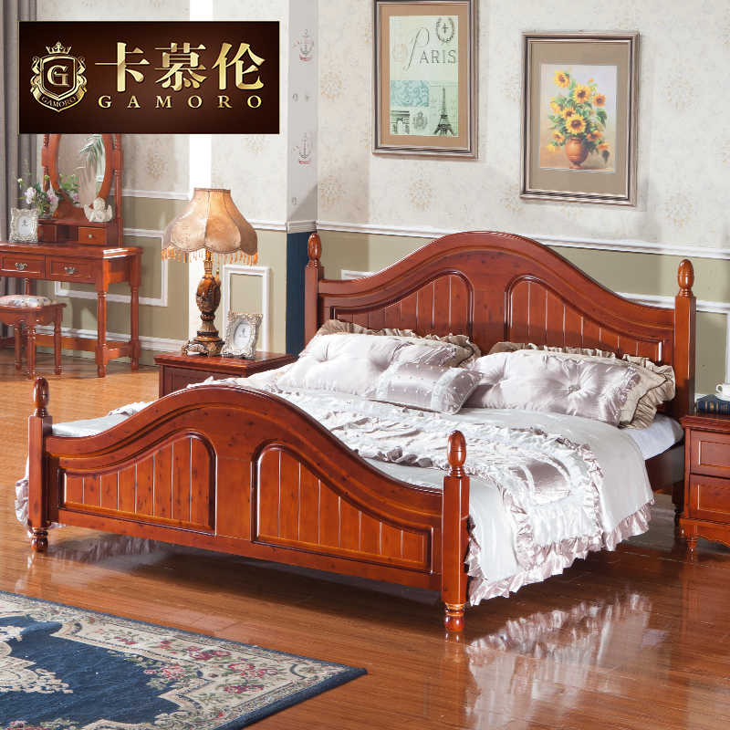 卡慕伦美式床欧式床双人床公主床雕花香柏木床纯实木床1.5 1.8