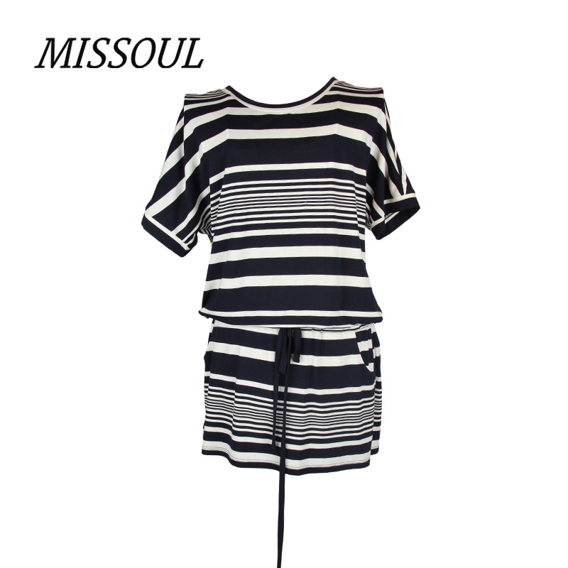 missoul米素2015夏专柜正品时尚条纹修身少女连衣裙