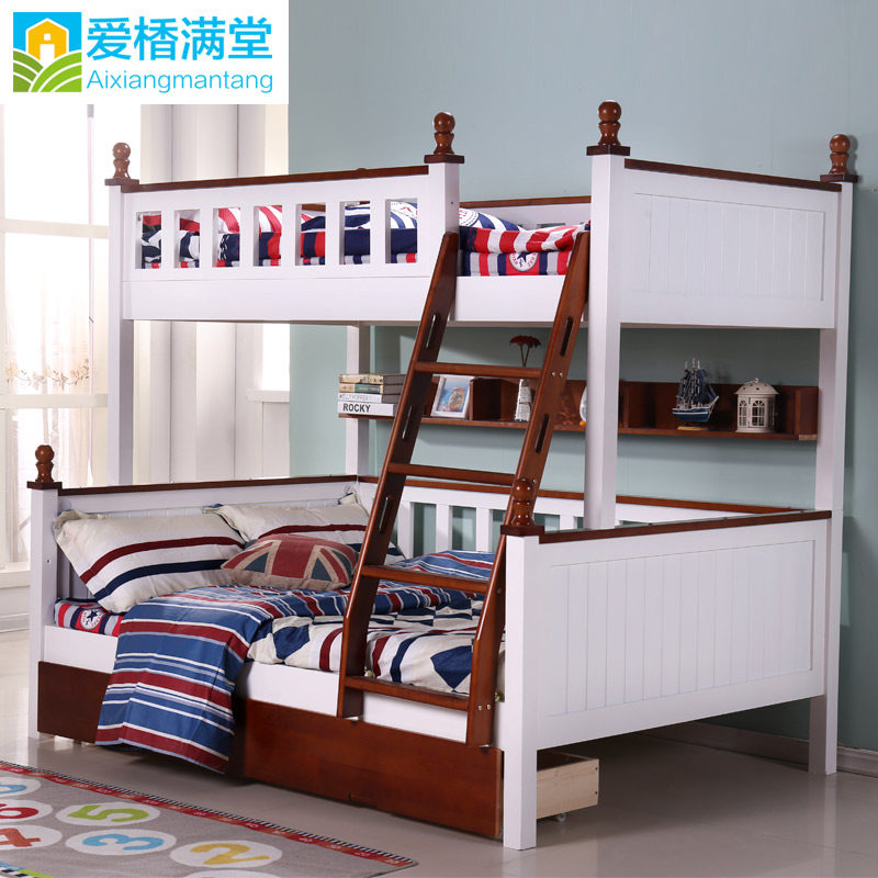 子母床上下床地中海双层床高低床全实木母子床多功能儿童床上下铺
