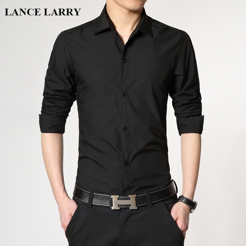 lancelarry2015秋季新款男士长袖衬衫 韩版时尚修身纯色衬衣男