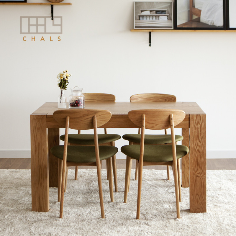 CHALS简约全实木粗腿餐桌组合4人北欧纯橡木长方形餐桌椅家具包邮