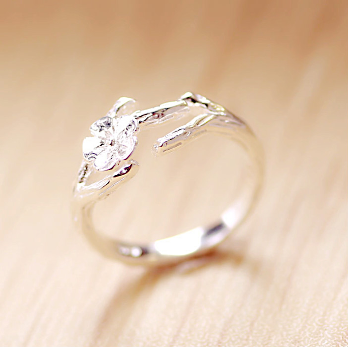 925纯银戒指 女 泰国原创设计手工 树技花朵开口尾戒 银饰品