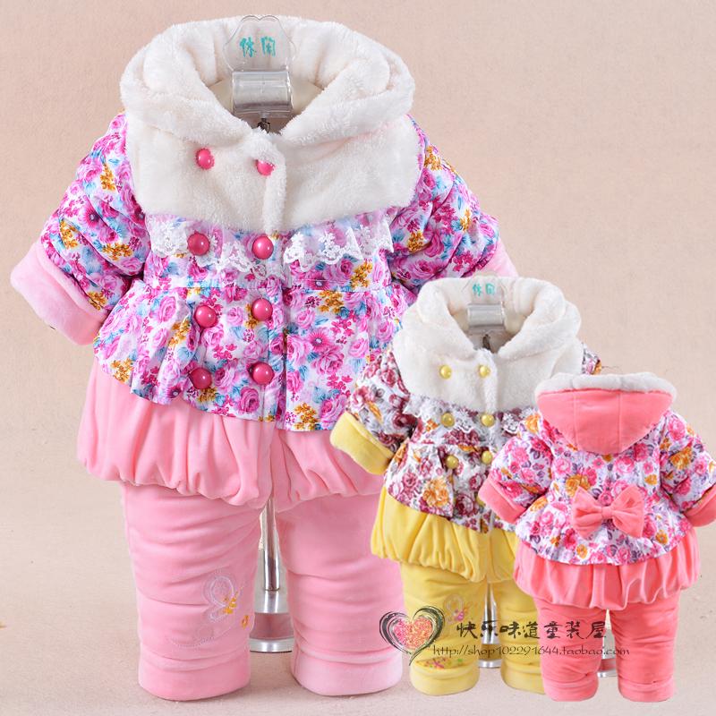 儿童装女童冬装套装加绒加厚棉衣两件套0-1-2岁宝宝冬季婴儿衣服