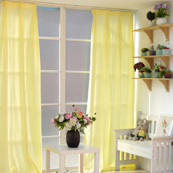 纯色黄色棉麻亚麻窗帘布办遮光定制窗帘成品飘窗客厅卧室特价清仓