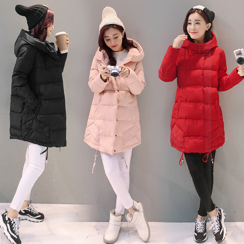 2016冬季新款羽绒棉服女装中长款韩版修身显廋大码学生连帽外套潮