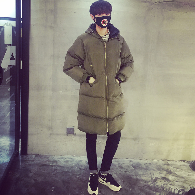 2015冬装新款韩版男士超长款羽绒棉服青年宽松连帽加厚大衣外套潮