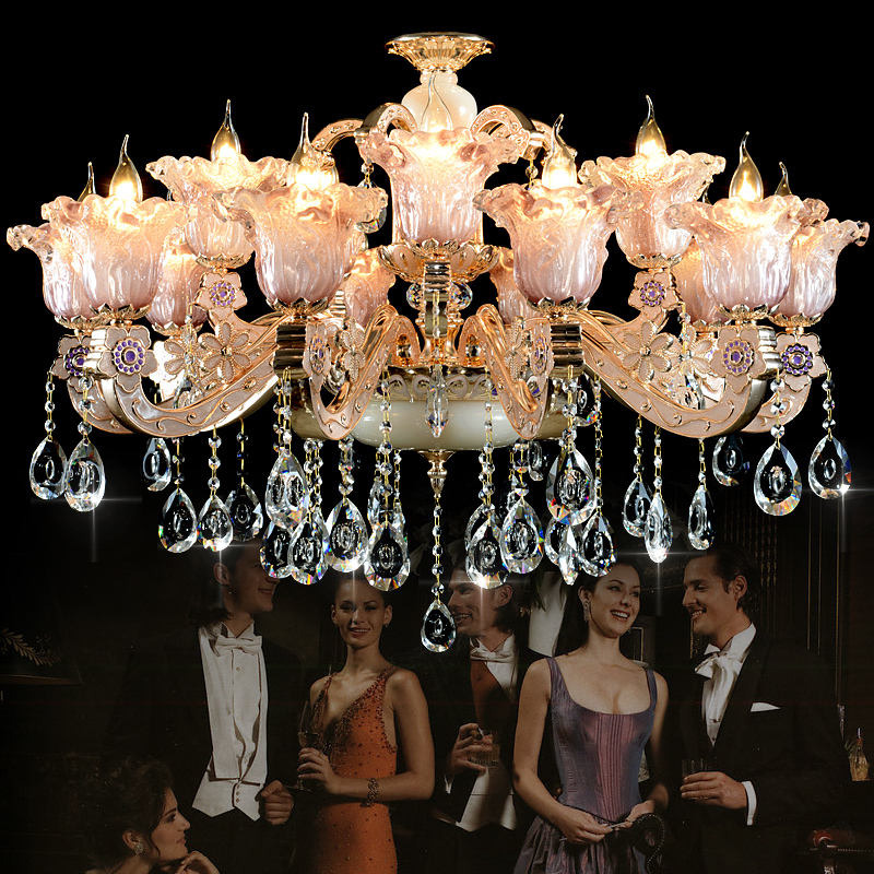 锌合金水晶吊灯客厅现代欧式大吊灯餐厅吊灯金色蜡烛水晶灯饰灯具