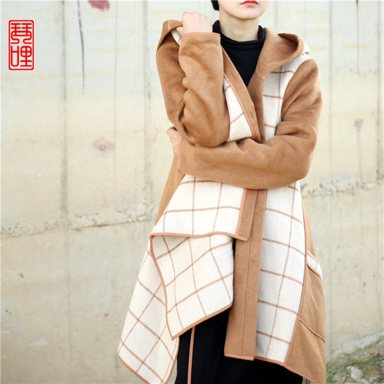 年货 琴哩设计羊毛羊绒外套2015冬季新款女装中长款格斗篷大衣