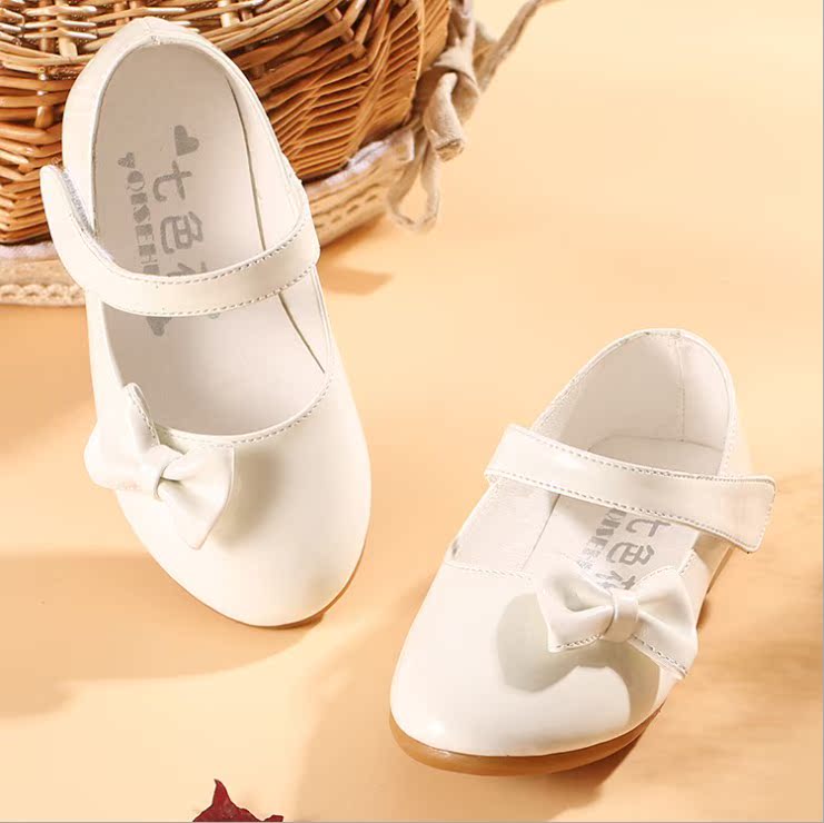 韩国女童蝴蝶结公主鞋大童皮鞋女孩单鞋儿童舞蹈鞋白色宝宝鞋子冬