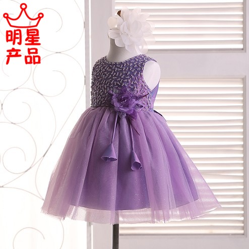 韩版新款淑女紫色礼服纱裙 儿童礼服公主裙 花童礼服蓬蓬裙 3色选