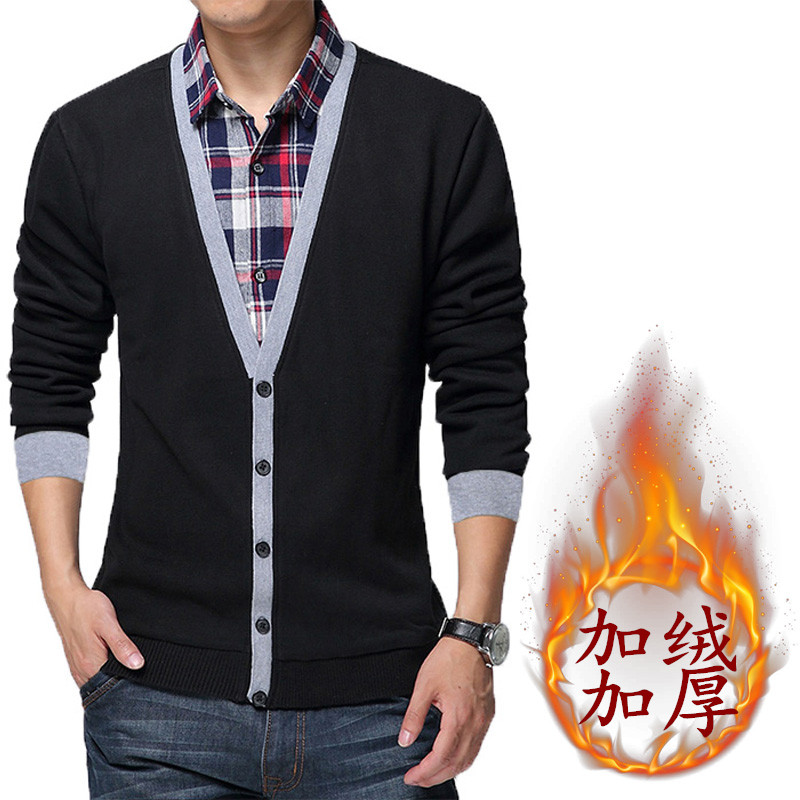 2015秋季新款时尚假两件韩版宽松加肥加大码长袖T恤男装t恤衫潮