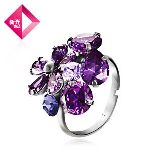 新光饰品 紫色深情戒指 奥登水钻 锆石 活口戒指 女 时尚 OL风格