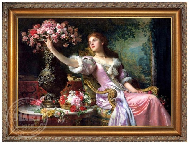 一式正品欧式人物手绘客厅古典人物花卉意境装饰图玄关挂壁油画
