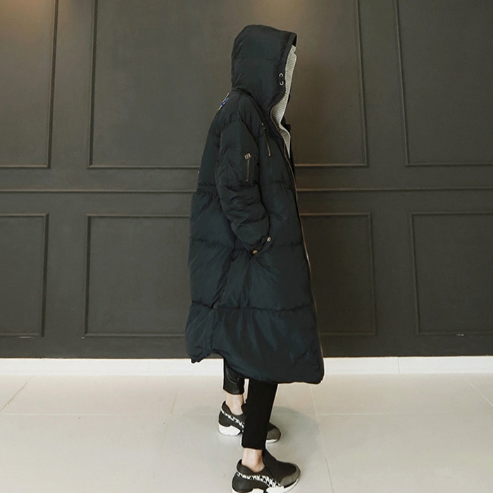 2016冬韩版新款连帽长袖棉服两件套长款显瘦面包服棉衣加厚大码女