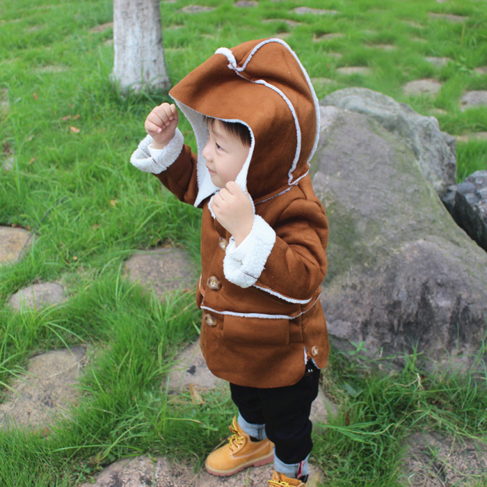 男童加绒棉衣冬季韩版儿童麂皮中长款加厚羊羔毛大衣风衣外套童装