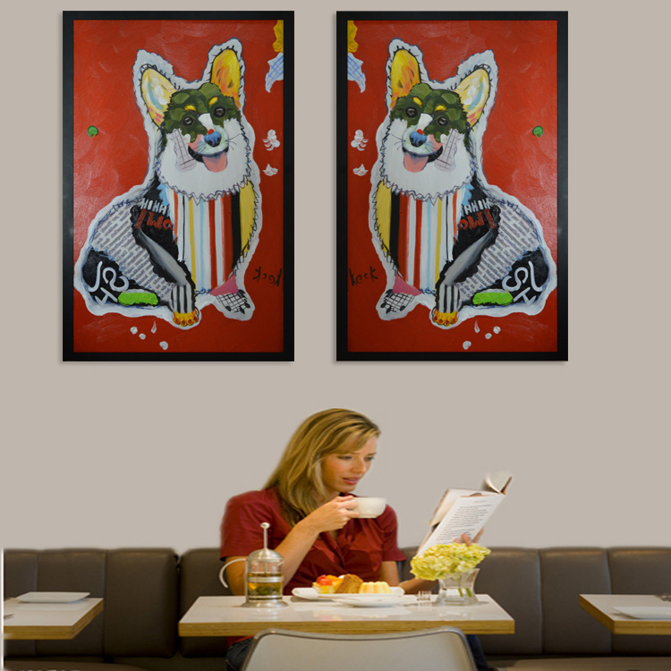 简约现代创意抽象狗挂画餐厅卧室壁画手绘油画客厅玄关个性装饰画