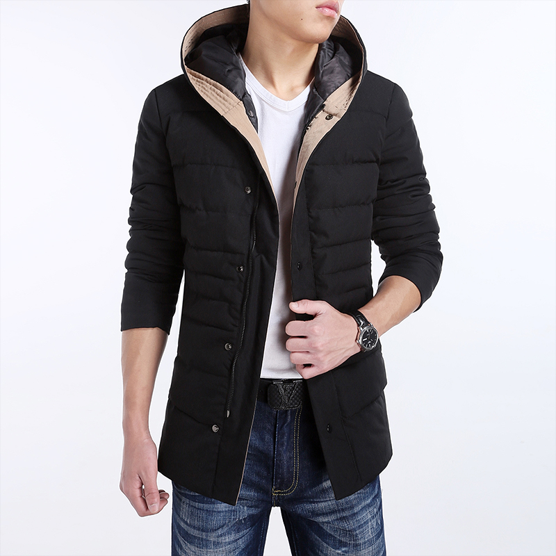 2015冬季 男士长袖韩版潮流时尚简约修身加厚青年中长款棉衣外套