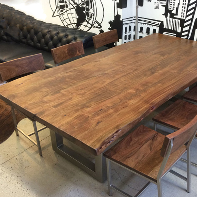 美式实木复古铁艺餐桌椅组合桌子家具 设计师长方形办公桌6人餐桌